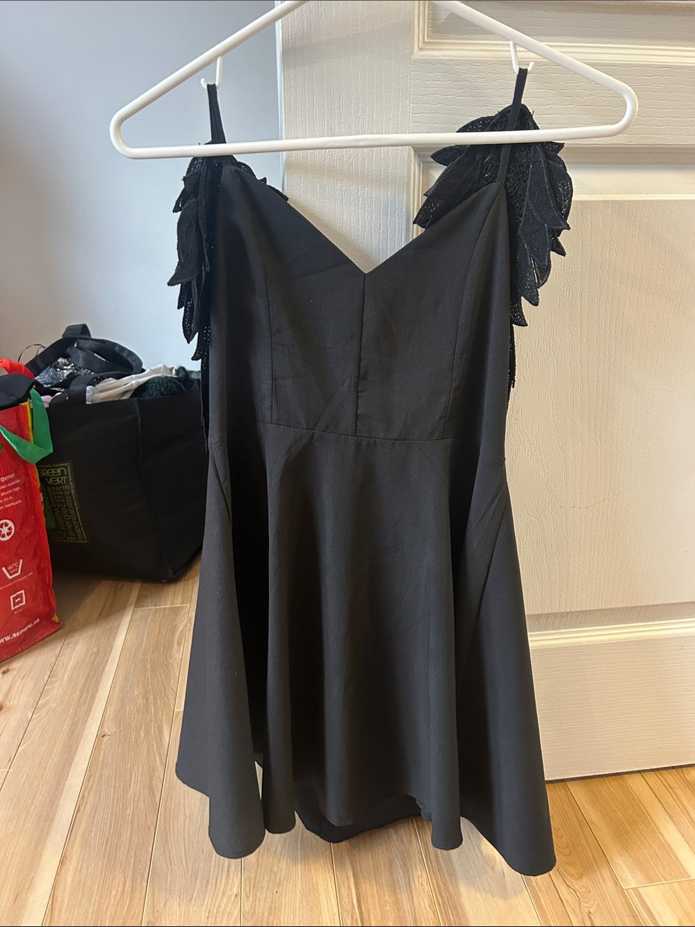 Black Fit-and-Flare Dress with angel wing Straps